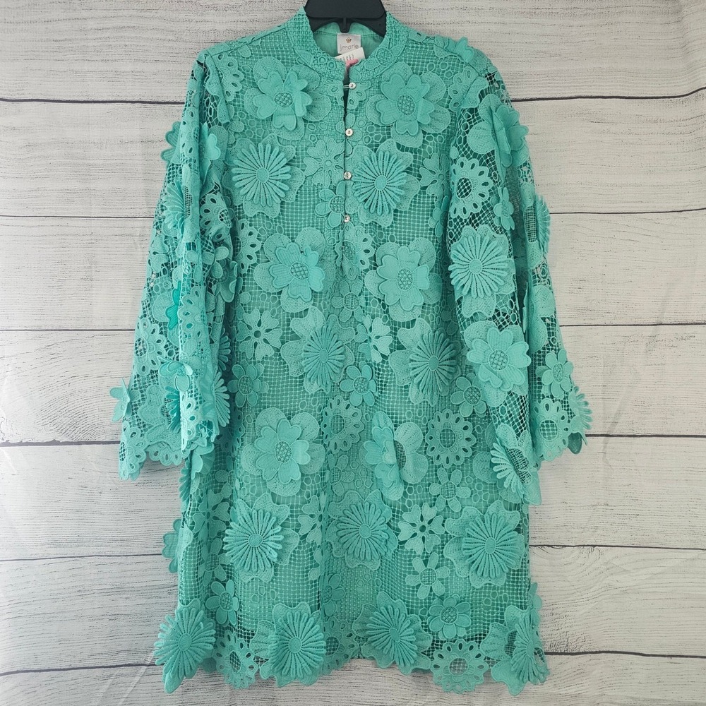 Turquoise Floral Lace Mini Dress